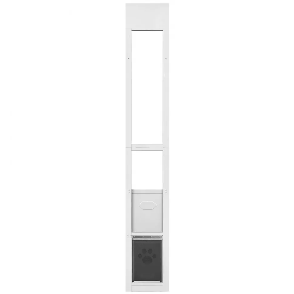 VEVOR Dog Door for Sliding Glass Door, 75 7/8" to 80 11/16" Adjustable Height, Aluminum Alloy Frame with Flap, Rotating Hinge, Lock Design, for Medium-Sized Dogs, Sliding Glass Pet Doors for Renters