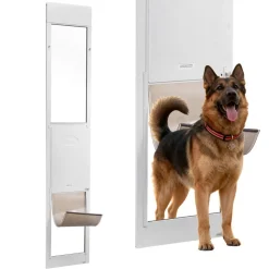 VEVOR Dog Door for Sliding Glass Door, 91 to 96 in Adjustable Height, Aluminum Alloy Frame with Metal Rotating Hinges, Lock Design, 13 5/8 x 23 5/8 in Flap, Sliding Glass Pet Door for Renters