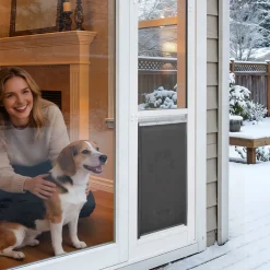 VEVOR Dog Door for Sliding Glass Door, 75 7/8" to 80 11/16" Adjustable Height, Aluminum Alloy Frame with Flap and Rotating Hinge, Lock Design, for Large-Sized Dogs, Sliding Glass Pet Doors for Renters