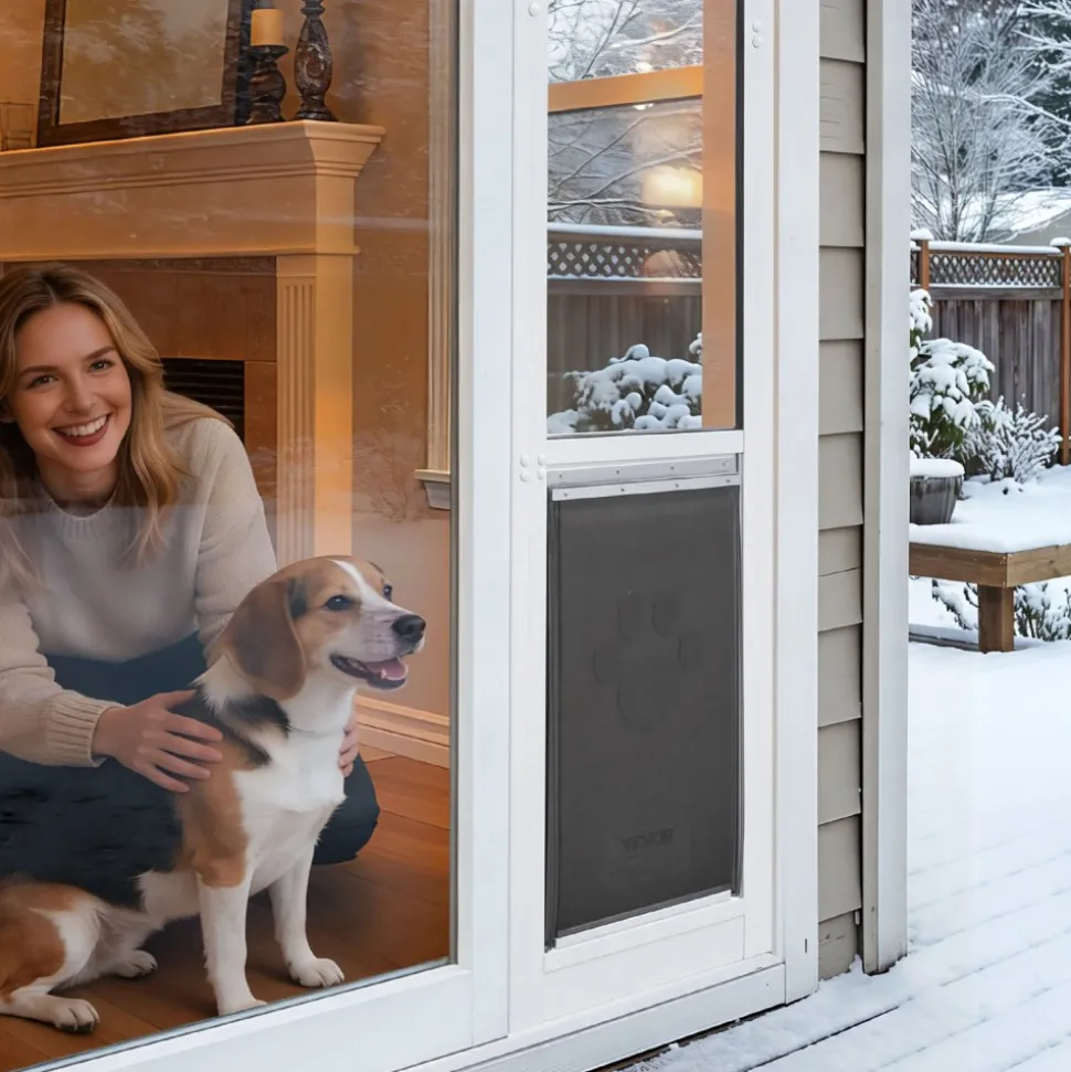 VEVOR Dog Door for Sliding Glass Door, 75 7/8" to 80 11/16" Adjustable Height, Aluminum Alloy Frame with Flap and Rotating Hinge, Lock Design, for Large-Sized Dogs, Sliding Glass Pet Doors for Renters