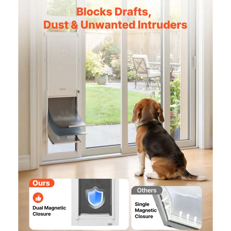 VEVOR Dog Door for Sliding Glass Door, 75 7/8" to 80 11/16" Adjustable Height, Aluminum Alloy Frame with Flap and Rotating Hinge, Lock Design, for Large-Sized Dogs, Sliding Glass Pet Doors for Renters