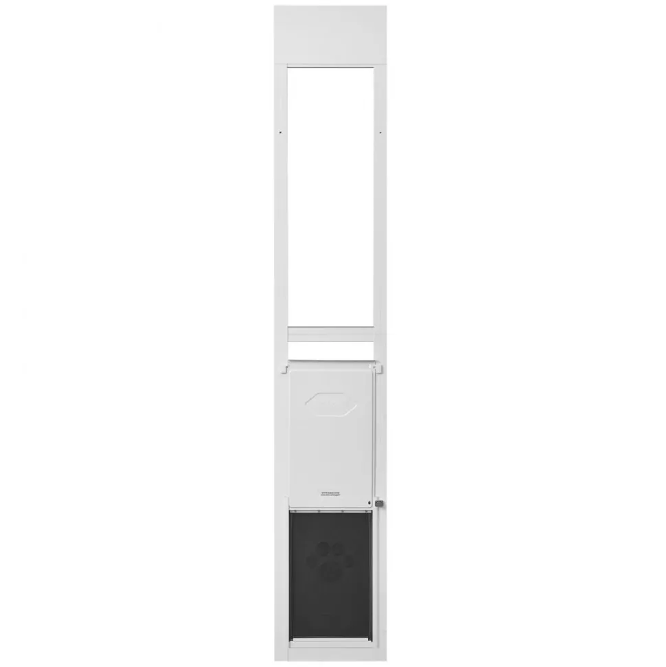 VEVOR Dog Door for Sliding Glass Door, 75 7/8" to 80 11/16" Adjustable Height, Aluminum Alloy Frame with Flap and Rotating Hinge, Lock Design, for Large-Sized Dogs, Sliding Glass Pet Doors for Renters