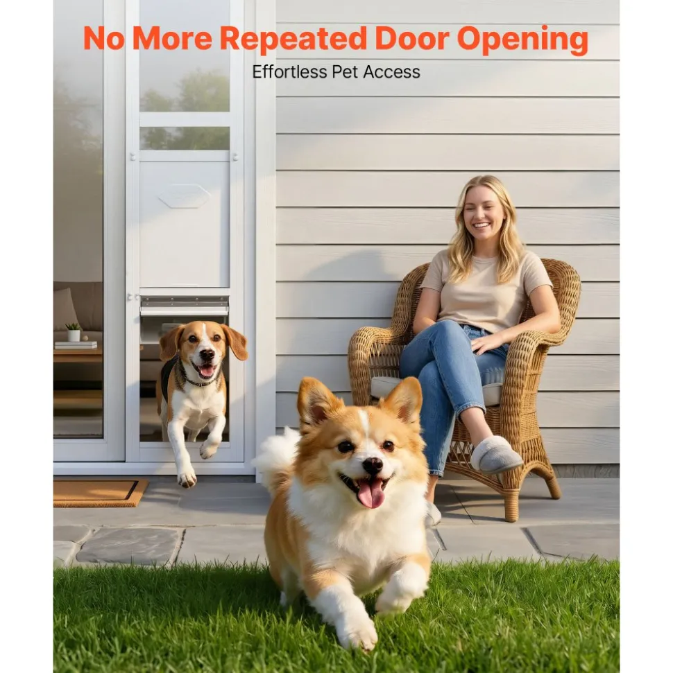 VEVOR Dog Door for Sliding Glass Door, 75 7/8" to 80 11/16" Adjustable Height, Aluminum Alloy Frame with Flap and Rotating Hinge, Lock Design, for Large-Sized Dogs, Sliding Glass Pet Doors for Renters