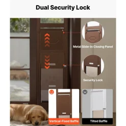 VEVOR Dog Door for Sliding Glass Door, 75 7/8 to 80 11/16 in Adjustable Height, Aluminum Alloy Frame with Rotating Hinges, Lock Design, 10 1/4 x 16 1/4 in Flap, Sliding Glass Pet Door for Renters