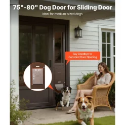 VEVOR Dog Door for Sliding Glass Door, 75 7/8 to 80 11/16 in Adjustable Height, Aluminum Alloy Frame with Rotating Hinges, Lock Design, 10 1/4 x 16 1/4 in Flap, Sliding Glass Pet Door for Renters