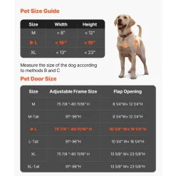 VEVOR Dog Door for Sliding Glass Door, 75 7/8 to 80 11/16 in Adjustable Height, Aluminum Alloy Frame with Rotating Hinges, Lock Design, 10 1/4 x 16 1/4 in Flap, Sliding Glass Pet Door for Renters