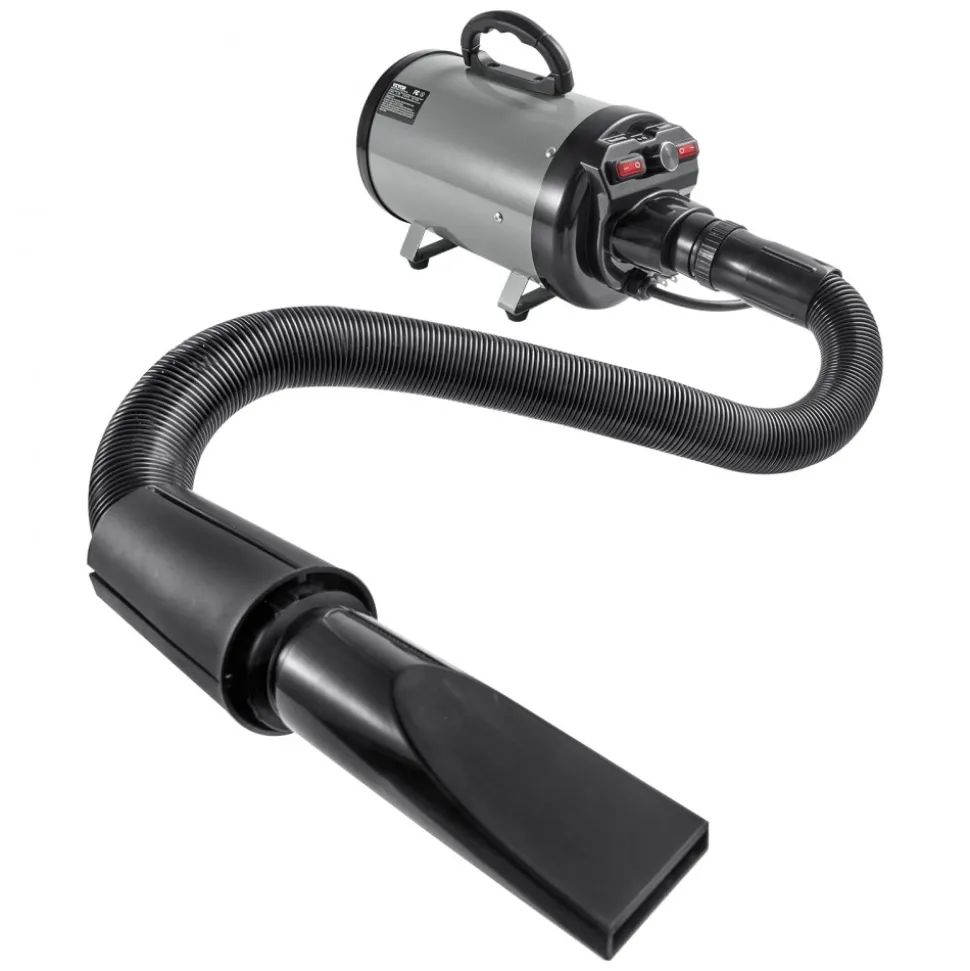 VEVOR Dog Dryer, 2000W/2.7HP Dog Blow Dryer, Pet Grooming Dryer with Adjustable Speed and Temperature Control, Pet Hair Dryer with 4 Nozzles and Extendable Hose, Grey and Black