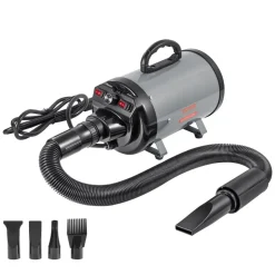 VEVOR Dog Dryer, 2000W/2.7HP Dog Blow Dryer, Pet Grooming Dryer with Adjustable Speed and Temperature Control, Pet Hair Dryer with 4 Nozzles and Extendable Hose, Grey and Black