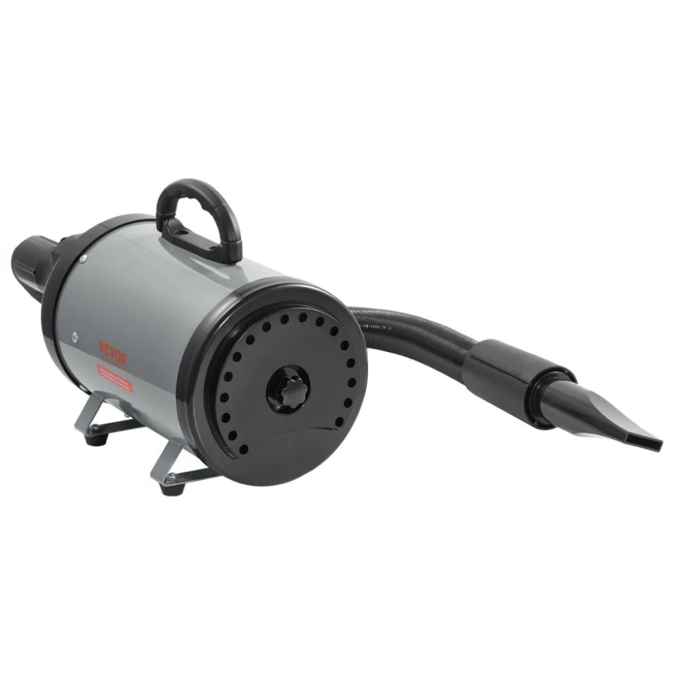 VEVOR Dog Dryer, 2000W/2.7HP Dog Blow Dryer, Pet Grooming Dryer with Adjustable Speed and Temperature Control, Pet Hair Dryer with 4 Nozzles and Extendable Hose, Grey and Black