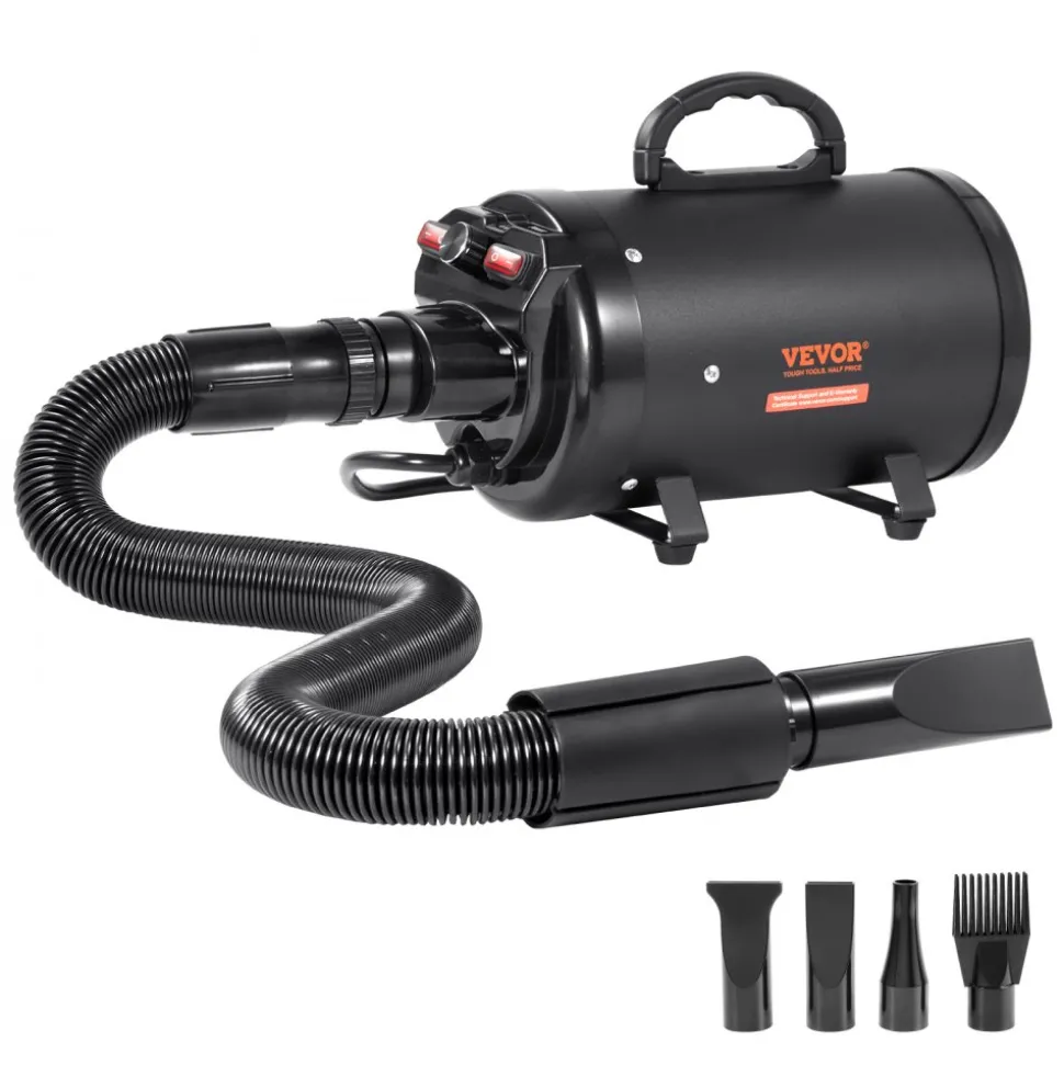 VEVOR Dog Dryer, 2000W/2.7HP Dog Blow Dryer, Pet Grooming Dryer with Adjustable Speed and Temperature Control, Pet Hair Dryer with 4 Nozzles and Extendable Hose, Black