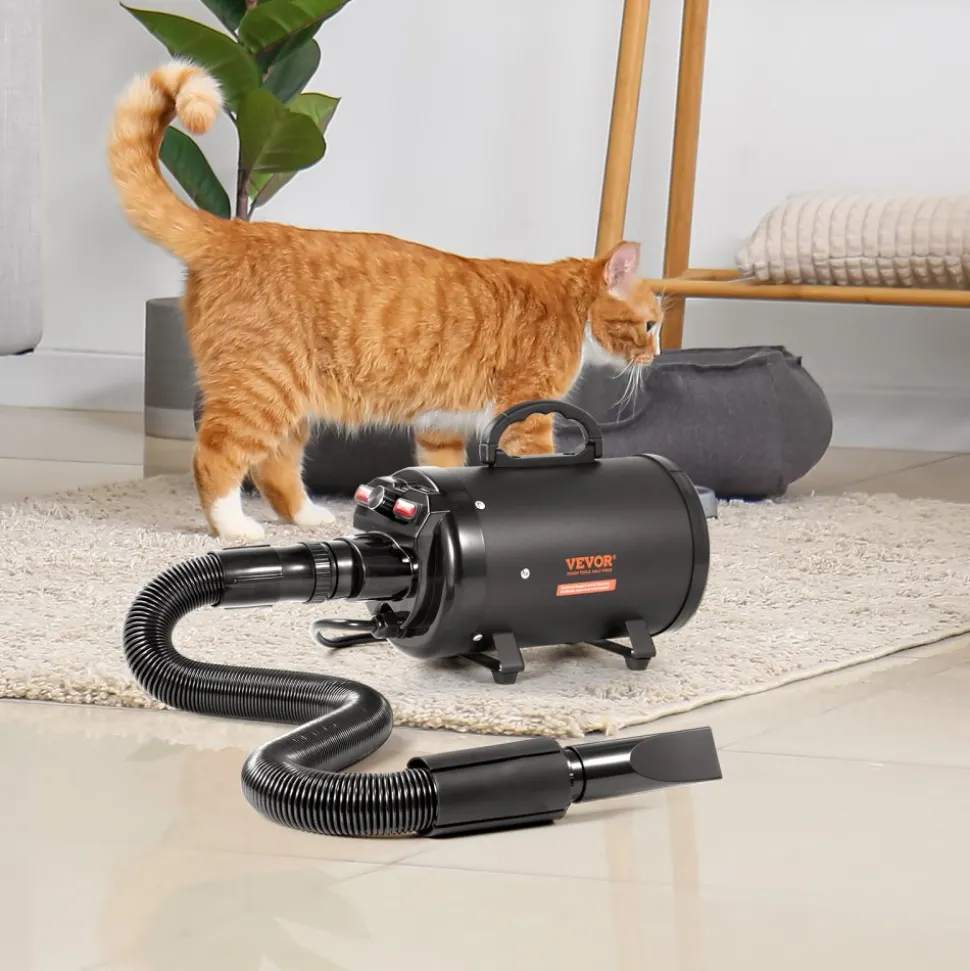 VEVOR Dog Dryer, 2000W/2.7HP Dog Blow Dryer, Pet Grooming Dryer with Adjustable Speed and Temperature Control, Pet Hair Dryer with 4 Nozzles and Extendable Hose, Black