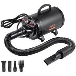 VEVOR Dog Dryer, 2000W/2.7HP Dog Blow Dryer, Pet Grooming Dryer with Adjustable Speed and Temperature Control, Pet Hair Dryer with 4 Nozzles and Extendable Hose, Black