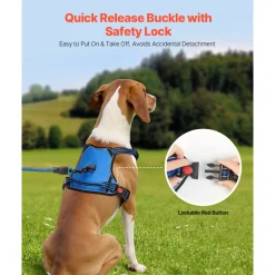 VEVOR Dog Harness for Large Dogs, No Pull Adjustable Dog Vest Pet Harness, with 5ft Leash, Handle, Metal Rings, Buckles, Reflective Stitching 600D Oxford Fabric, for Training, Walking, and Hiking