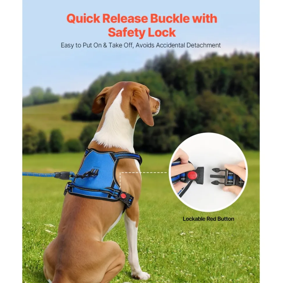 VEVOR Dog Harness for Large Dogs, No Pull Adjustable Dog Vest Pet Harness, with 5ft Leash, Handle, Metal Rings, Buckles, Reflective Stitching 600D Oxford Fabric, for Training, Walking, and Hiking