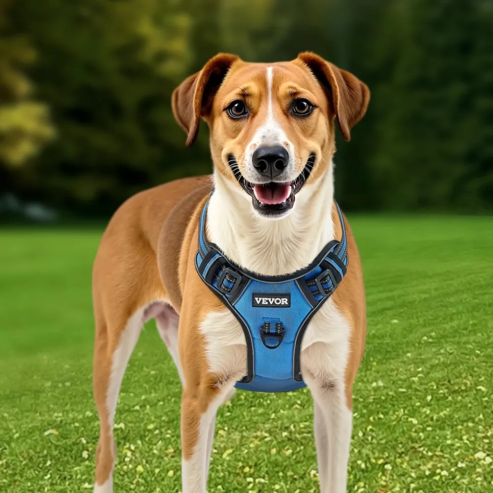 VEVOR Dog Harness for Large Dogs, No Pull Adjustable Dog Vest Pet Harness, with 5ft Leash, Handle, Metal Rings, Buckles, Reflective Stitching 600D Oxford Fabric, for Training, Walking, and Hiking