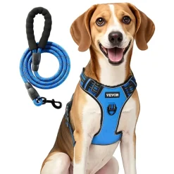 VEVOR Dog Harness for Large Dogs, No Pull Adjustable Dog Vest Pet Harness, with 5ft Leash, Handle, Metal Rings, Buckles, Reflective Stitching 600D Oxford Fabric, for Training, Walking, and Hiking