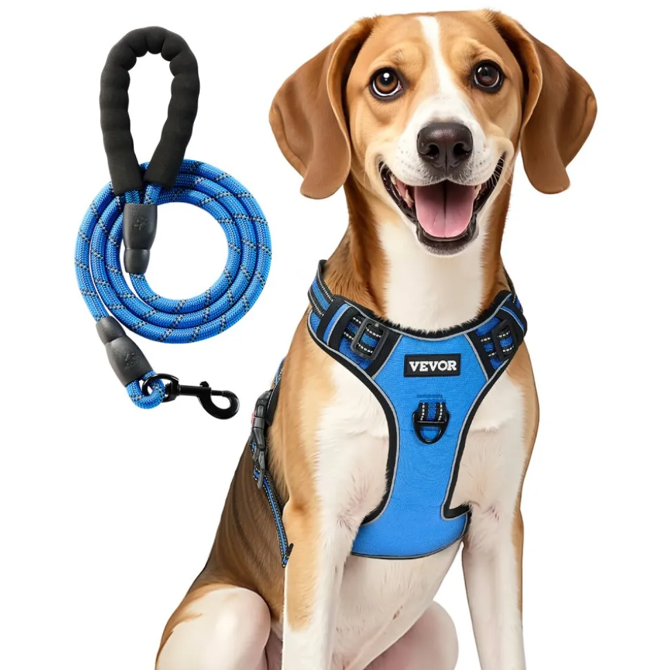 VEVOR Dog Harness for Large Dogs, No Pull Adjustable Dog Vest Pet Harness, with 5ft Leash, Handle, Metal Rings, Buckles, Reflective Stitching 600D Oxford Fabric, for Training, Walking, and Hiking
