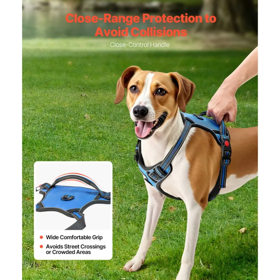 VEVOR Dog Harness for Large Dogs, No Pull Adjustable Dog Vest Pet Harness, with 5ft Leash, Handle, Metal Rings, Buckles, Reflective Stitching 600D Oxford Fabric, for Training, Walking, and Hiking