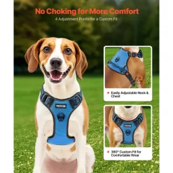 VEVOR Dog Harness for Large Dogs, No Pull Adjustable Dog Vest Pet Harness, with 5ft Leash, Handle, Metal Rings, Buckles, Reflective Stitching 600D Oxford Fabric, for Training, Walking, and Hiking