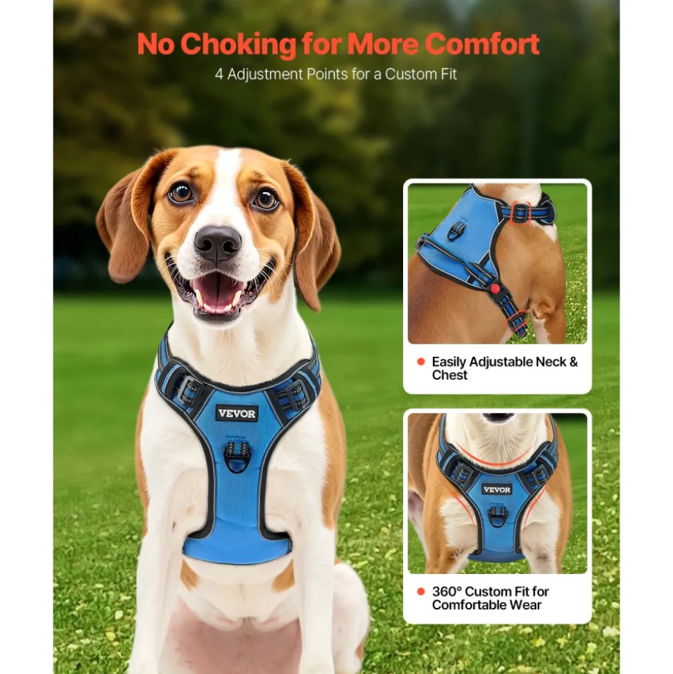 VEVOR Dog Harness for Large Dogs, No Pull Adjustable Dog Vest Pet Harness, with 5ft Leash, Handle, Metal Rings, Buckles, Reflective Stitching 600D Oxford Fabric, for Training, Walking, and Hiking