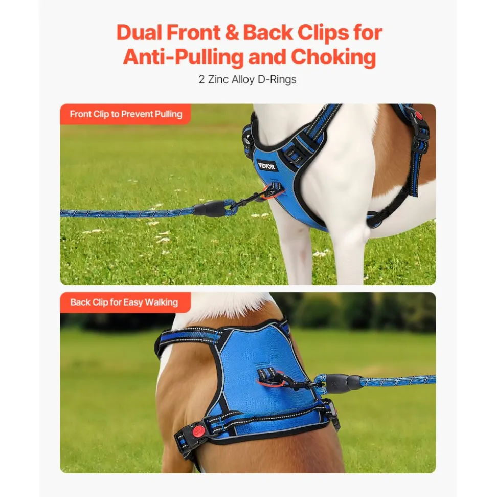 VEVOR Dog Harness for Large Dogs, No Pull Adjustable Dog Vest Pet Harness, with 5ft Leash, Handle, Metal Rings, Buckles, Reflective Stitching 600D Oxford Fabric, for Training, Walking, and Hiking