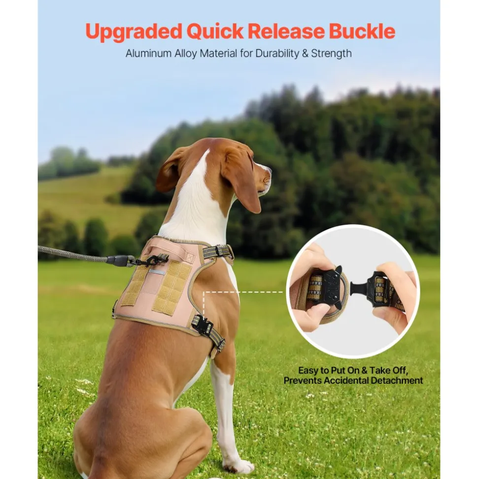 VEVOR Dog Harness for Large Dogs, No Pull Tactical Dog Harness Adjustable Pet Vest, with Handle, Metal Rings, Buckles, Reflective Stitching Nylon Oxford Fabric, for Training, Walking, and Hiking