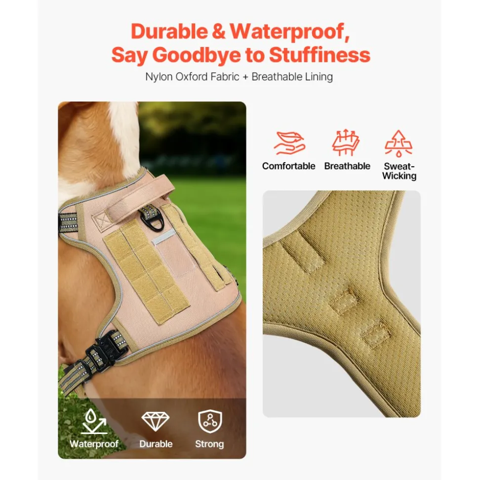 VEVOR Dog Harness for Large Dogs, No Pull Tactical Dog Harness Adjustable Pet Vest, with Handle, Metal Rings, Buckles, Reflective Stitching Nylon Oxford Fabric, for Training, Walking, and Hiking