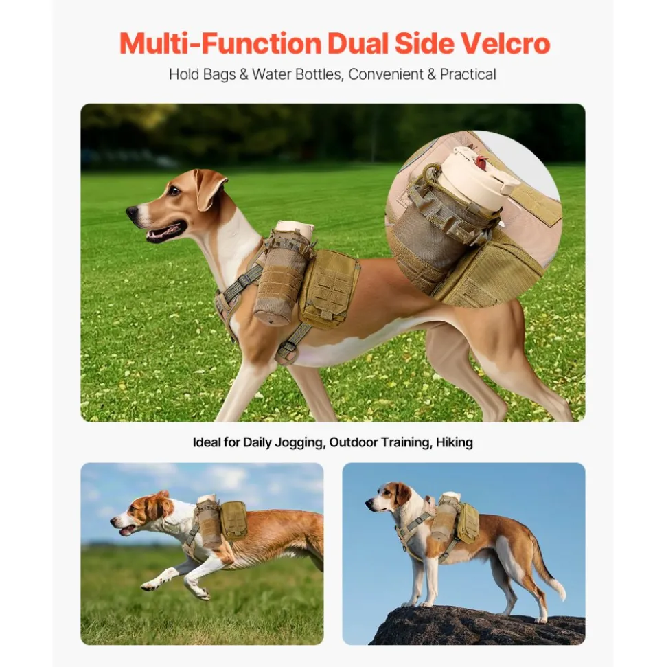 VEVOR Dog Harness for Large Dogs, No Pull Tactical Dog Harness Adjustable Pet Vest, with Handle, Metal Rings, Buckles, Reflective Stitching Nylon Oxford Fabric, for Training, Walking, and Hiking