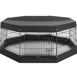VEVOR Dog Playpen 24 Inch 8 Panels Exercise Pen with Top Cover & Bottom Pad, Indoor Foldable Metal Pet Fence with Door, Heavy Duty Puppy Crate Kennel Pen for Dogs, Cats, and Other Small Animals, Black