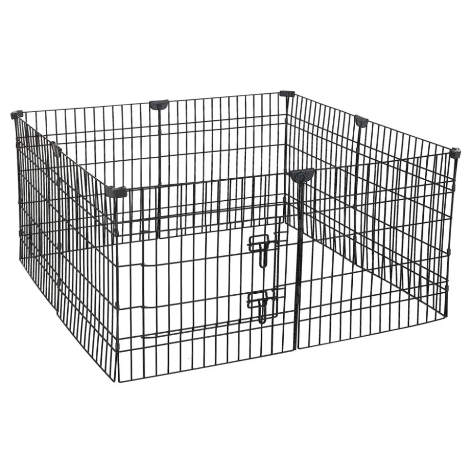 VEVOR Dog Playpen 24 Inch 8 Panels Exercise Pen with Top Cover & Bottom Pad, Indoor Foldable Metal Pet Fence with Door, Heavy Duty Puppy Crate Kennel Pen for Dogs, Cats, and Other Small Animals, Black