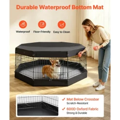 VEVOR Dog Playpen 24 Inch 8 Panels Exercise Pen with Top Cover & Bottom Pad, Indoor Foldable Metal Pet Fence with Door, Heavy Duty Puppy Crate Kennel Pen for Dogs, Cats, and Other Small Animals, Black