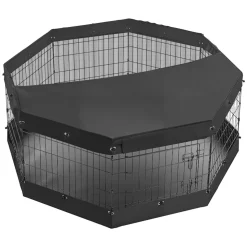 VEVOR Dog Playpen 24 Inch 8 Panels Exercise Pen with Top Cover & Bottom Pad, Indoor Foldable Metal Pet Fence with Door, Heavy Duty Puppy Crate Kennel Pen for Dogs, Cats, and Other Small Animals, Black