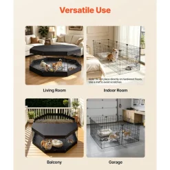 VEVOR Dog Playpen 24 Inch 8 Panels Exercise Pen with Top Cover & Bottom Pad, Indoor Foldable Metal Pet Fence with Door, Heavy Duty Puppy Crate Kennel Pen for Dogs, Cats, and Other Small Animals, Black