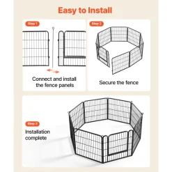 VEVOR Dog Playpen 24 Inch 8 Panels Foldable Metal Exercise Pen Pet Fence, Indoor/Outdoor Heavy Duty Puppy Crate Kennel with Door for Dogs, Cats or Small Animals, Portable for RV Camping, Yard, Black