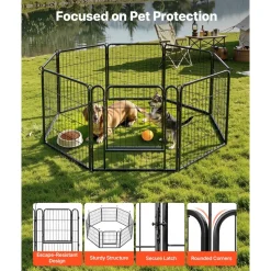 VEVOR Dog Playpen 24 Inch 8 Panels Foldable Metal Exercise Pen Pet Fence, Indoor/Outdoor Heavy Duty Puppy Crate Kennel with Door for Dogs, Cats or Small Animals, Portable for RV Camping, Yard, Black