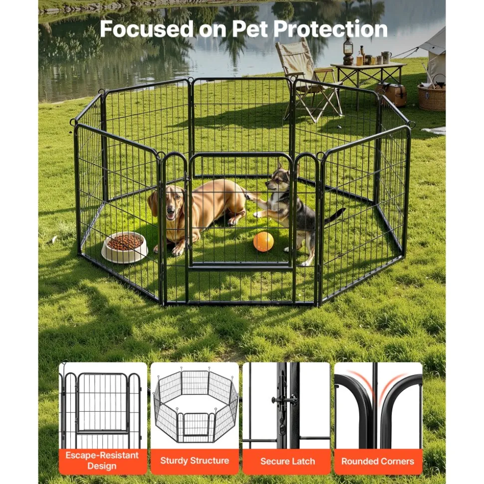 VEVOR Dog Playpen 24 Inch 8 Panels Foldable Metal Exercise Pen Pet Fence, Indoor/Outdoor Heavy Duty Puppy Crate Kennel with Door for Dogs, Cats or Small Animals, Portable for RV Camping, Yard, Black