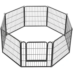 VEVOR Dog Playpen 24 Inch 8 Panels Foldable Metal Exercise Pen Pet Fence, Indoor/Outdoor Heavy Duty Puppy Crate Kennel with Door for Dogs, Cats or Small Animals, Portable for RV Camping, Yard, Black