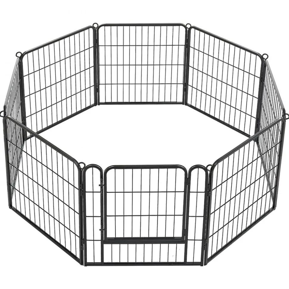VEVOR Dog Playpen 24 Inch 8 Panels Foldable Metal Exercise Pen Pet Fence, Indoor/Outdoor Heavy Duty Puppy Crate Kennel with Door for Dogs, Cats or Small Animals, Portable for RV Camping, Yard, Black