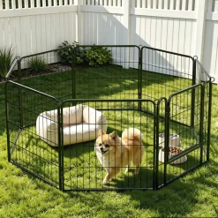 VEVOR Dog Playpen 24 Inch 8 Panels Foldable Metal Exercise Pen Pet Fence, Indoor/Outdoor Heavy Duty Puppy Crate Kennel with Door for Dogs, Cats or Small Animals, Portable for RV Camping, Yard, Black