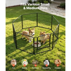 VEVOR Dog Playpen 24 Inch 8 Panels Foldable Metal Exercise Pen Pet Fence, Indoor/Outdoor Heavy Duty Puppy Crate Kennel with Door for Dogs, Cats or Small Animals, Portable for RV Camping, Yard, Black