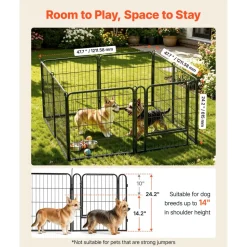 VEVOR Dog Playpen 24 Inch 8 Panels Foldable Metal Exercise Pen Pet Fence, Indoor/Outdoor Heavy Duty Puppy Crate Kennel with Door for Dogs, Cats or Small Animals, Portable for RV Camping, Yard, Black
