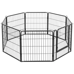 VEVOR Dog Playpen 24 Inch 8 Panels Foldable Metal Exercise Pen Pet Fence, Indoor/Outdoor Heavy Duty Puppy Crate Kennel with Door for Dogs, Cats or Small Animals, Portable for RV Camping, Yard, Black