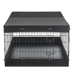 VEVOR Dog Playpen 24 Inch 4 Panels Exercise Pen with Top Cover & Bottom Pad, Indoor Foldable Metal Pet Fence with Door, Heavy Duty Puppy Crate Kennel Pen for Dogs, Cats, and Other Small Animals, Black