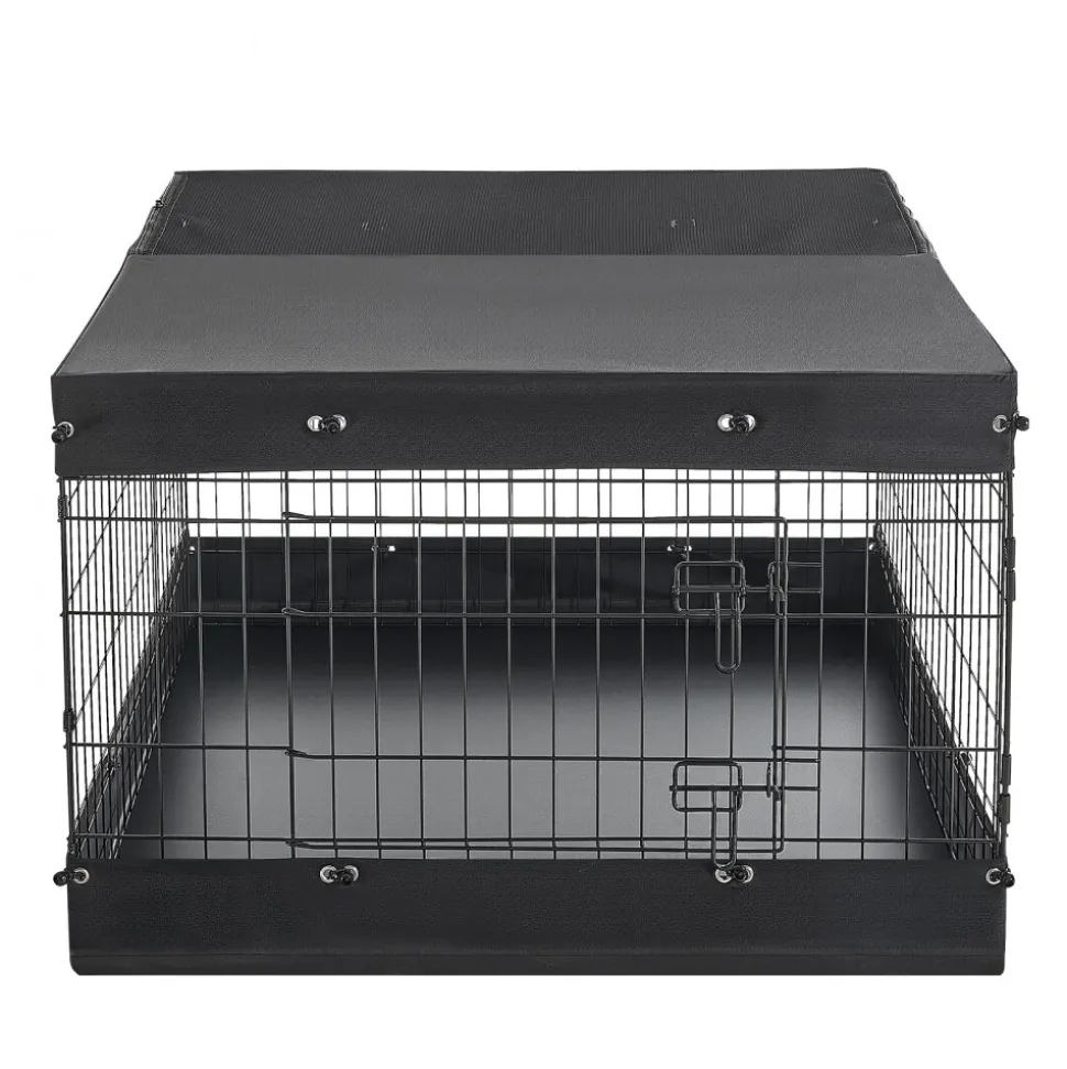 VEVOR Dog Playpen 24 Inch 4 Panels Exercise Pen with Top Cover & Bottom Pad, Indoor Foldable Metal Pet Fence with Door, Heavy Duty Puppy Crate Kennel Pen for Dogs, Cats, and Other Small Animals, Black