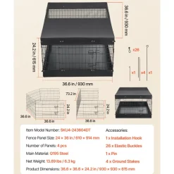 VEVOR Dog Playpen 24 Inch 4 Panels Exercise Pen with Top Cover & Bottom Pad, Indoor Foldable Metal Pet Fence with Door, Heavy Duty Puppy Crate Kennel Pen for Dogs, Cats, and Other Small Animals, Black