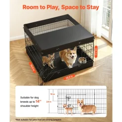 VEVOR Dog Playpen 24 Inch 4 Panels Exercise Pen with Top Cover & Bottom Pad, Indoor Foldable Metal Pet Fence with Door, Heavy Duty Puppy Crate Kennel Pen for Dogs, Cats, and Other Small Animals, Black