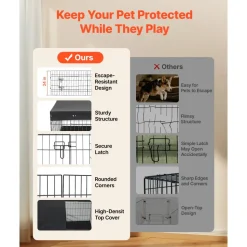 VEVOR Dog Playpen 24 Inch 4 Panels Exercise Pen with Top Cover & Bottom Pad, Indoor Foldable Metal Pet Fence with Door, Heavy Duty Puppy Crate Kennel Pen for Dogs, Cats, and Other Small Animals, Black