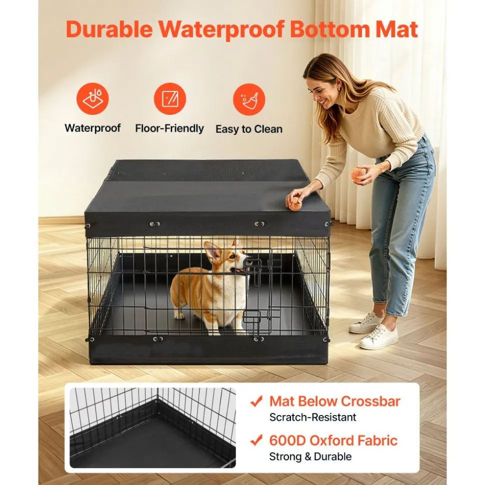VEVOR Dog Playpen 24 Inch 4 Panels Exercise Pen with Top Cover & Bottom Pad, Indoor Foldable Metal Pet Fence with Door, Heavy Duty Puppy Crate Kennel Pen for Dogs, Cats, and Other Small Animals, Black