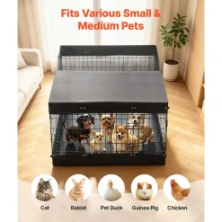 VEVOR Dog Playpen 24 Inch 4 Panels Exercise Pen with Top Cover & Bottom Pad, Indoor Foldable Metal Pet Fence with Door, Heavy Duty Puppy Crate Kennel Pen for Dogs, Cats, and Other Small Animals, Black