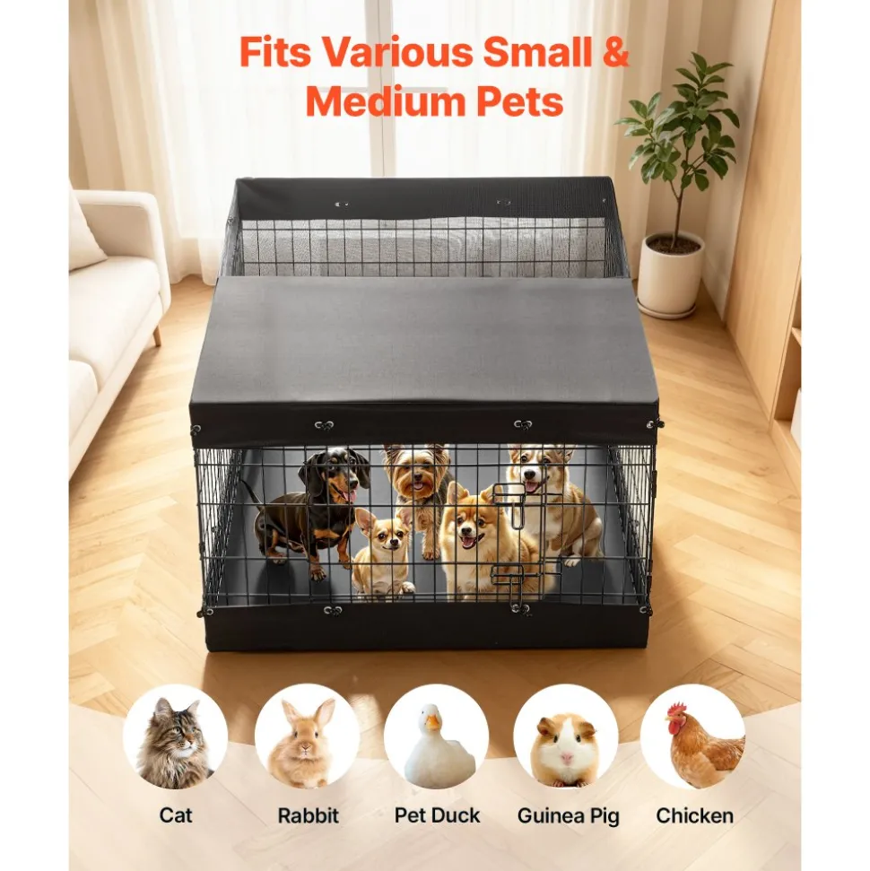 VEVOR Dog Playpen 24 Inch 4 Panels Exercise Pen with Top Cover & Bottom Pad, Indoor Foldable Metal Pet Fence with Door, Heavy Duty Puppy Crate Kennel Pen for Dogs, Cats, and Other Small Animals, Black